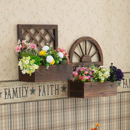 碳化防腐壁挂实木花盆墙壁装饰花篮阳台挂壁绿植种植箱造园小品