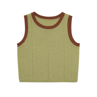 背心不等式原创夏外穿针织拼色女装肌理露脐2024新款复古上衣