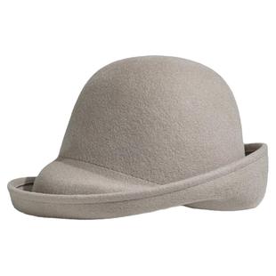 疯帽子 优雅法式风渔夫帽子女 气质羊毛呢盆帽 纯色毡帽秋冬