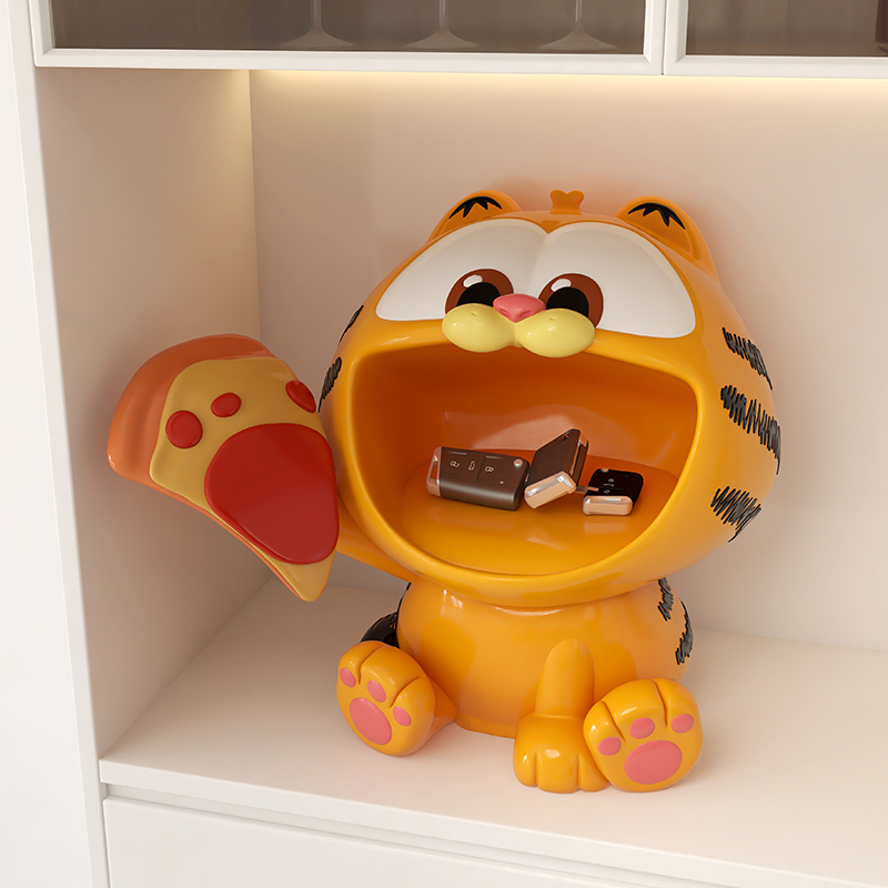 轻奢高档现代加菲猫周边入户门鞋柜钥匙收纳托盘软装饰品玄关摆件