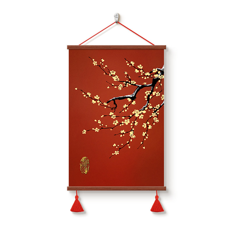 新中式梅花玄关装饰画中国红