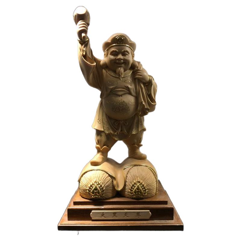 桧木雕大黑天佛门护法神七福财神