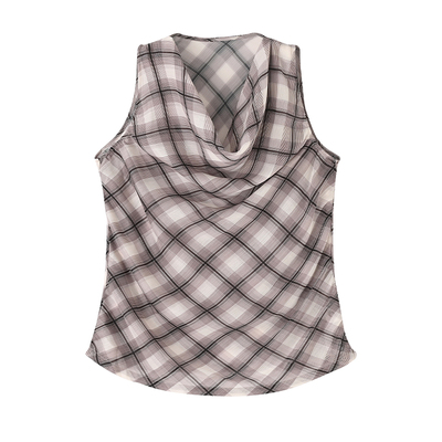 格纹荡领无袖背心雪纺上衣T恤