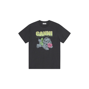 GANNI女装 经典款趣味小狗印花宽松休闲短袖T恤圆领上衣 T4333252