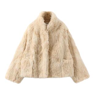 310MOOD冬季新款时髦立领泰迪熊短外套毛毛显瘦休闲耐穿上衣米色