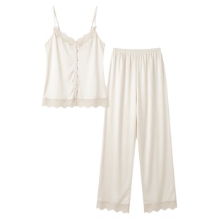 真丝睡衣高级感法式性感蕾丝纯欲缎面睡衣带胸垫吊带睡袍三件套