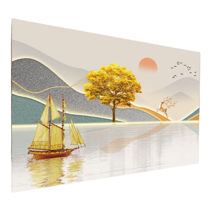 山水画水墨装饰画3d立体墙纸客厅自粘墙画贴画背景墙墙布定制壁画
