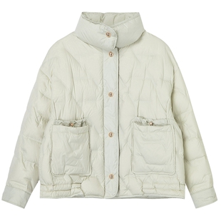 布景羽绒服女短款冬季新品简约防风立领大口袋白鸭绒保暖外套1263