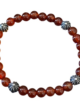 倪妮白敬亭泰银十字珠红玛瑙手串