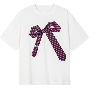 UOOYAA/乌丫「一本正经的人」立体领带蝴蝶结T恤