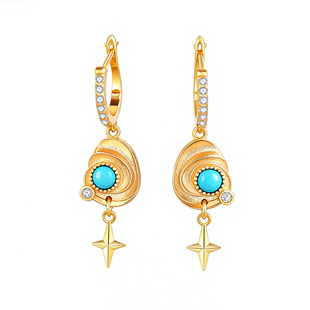 《遐思》原创设计纯银天然蓝松石耳钉复古法式耳环小众独特精致新