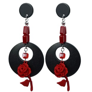 墨尔原创国风耳环复古玫瑰耳钉特别设计感 小众新中式耳饰耳夹女