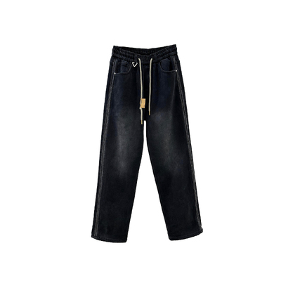 美式高街宽松直筒牛仔裤子男