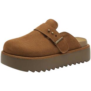 热风厚底勃肯鞋女款2025年春季新款户外休闲通勤女鞋百搭灰色半拖