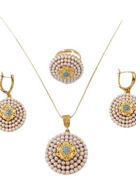 欧美简约几何镶钻型椭圆吊坠项链耳钉锁骨链锆石首饰【新疆包邮】