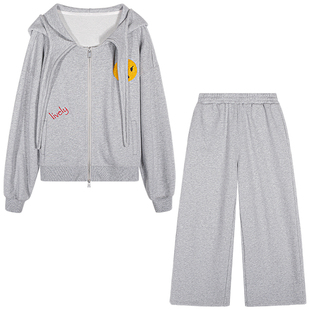 落落狷介 运动套装女2025新款套装两件套连帽开衫卫衣+卫裤小个子