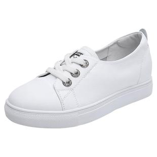 真皮内增高小白鞋女鞋子套脚增高一脚蹬女鞋白色坡跟春季皮面百搭