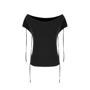 Age of Ascent黑色莱赛尔羊毛一字肩短袖T恤女一衣多穿造型感上衣