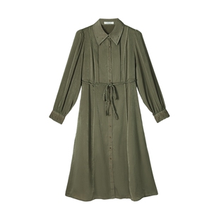 【质感光泽面料】MSLAN春季气质复古镂空衬衫收腰连衣裙MEAM4101