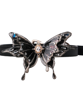 甜酷辣妹黑闪镶钻蝴蝶项圈