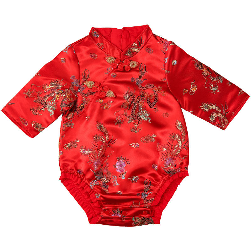 唐装旗袍一岁满月抓周婴儿爬服