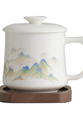 白瓷办公杯带盖水杯马克杯