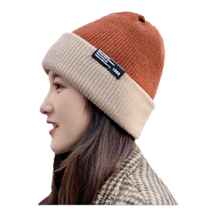 网红帽子毛线帽女秋冬韩版百搭潮贴标保暖宽松冷帽大头围毛针织帽