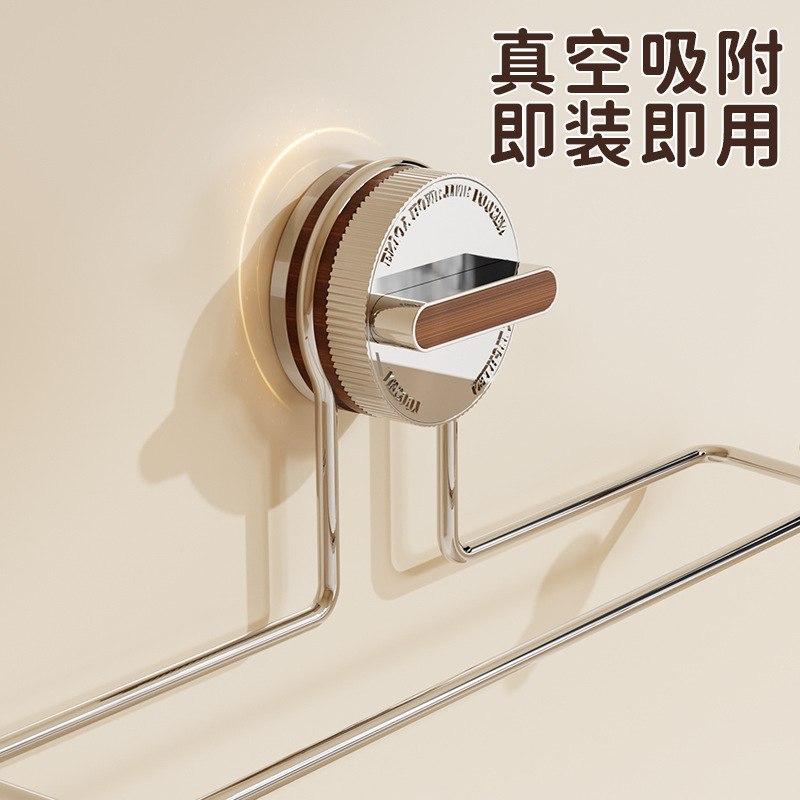 不锈钢木纹厨房纸巾架家用卷纸懒人免打孔架架吸盘收纳保鲜膜抹布
