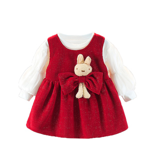 女童连衣裙春装2026新款儿童洋气公主裙子套装宝宝春季抓周岁礼服