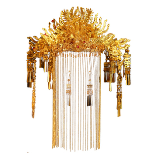 高定金色凤冠新娘头饰秀禾汉服婚服发冠中式国风婚礼结婚饰品摄影