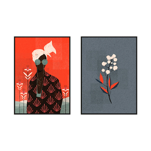 浮华若梦 北欧文艺人物装饰画橙色 漫画时尚波普风女郎玄关墙挂画