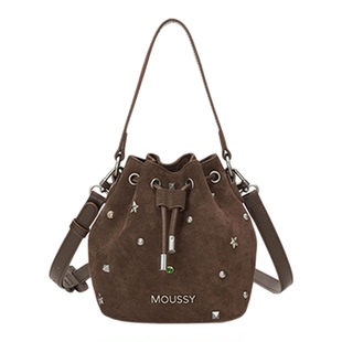 MOUSSY 冬季新品韩系风铆钉拼接小巧抽绳水桶包028IAA56-1016