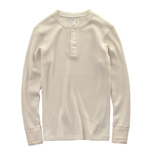 美式复刻350克休闲亨利衫复古重磅TEE高品质华夫格素色长袖T恤男