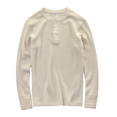 高品质复刻素色型男华夫格亨利衫