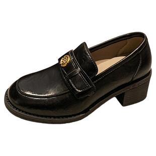 星期六乐福鞋女2025秋季新款英伦风小皮鞋女粗跟厚底单鞋一脚蹬jk