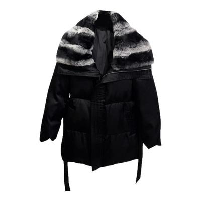 渐变龙猫色獭兔毛领羽绒服