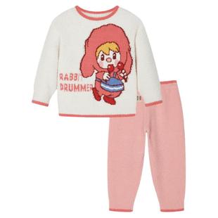 ibaby儿童睡衣加绒男女童秋冬宝宝厚家居服套装半边绒厚睡衣睡裤