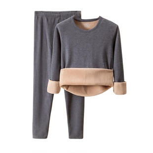 爸爸保暖内衣加绒加厚套装男款50到60岁德绒发热秋衣秋裤冬季款