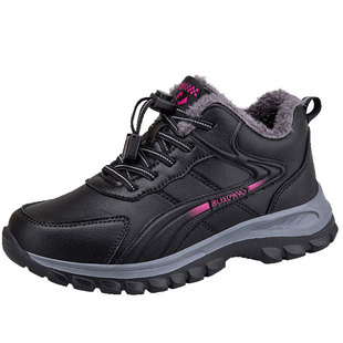 足老人鞋冬季女官网防水加绒加厚保暖妈妈运动皮面羊毛棉鞋雪地靴