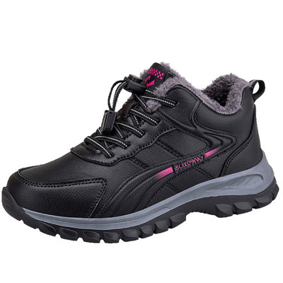 足老人鞋冬季女官网防水加绒加厚保暖妈妈运动皮面羊毛棉鞋雪地靴