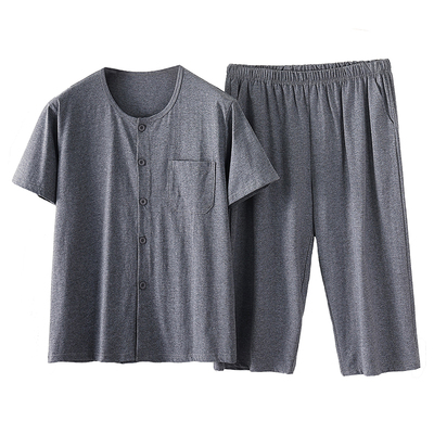 中老年男开衫短袖七分裤家居服套