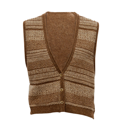 短款V领复古提花绵羊毛针织马夹