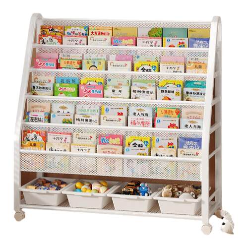 儿童书架家用绘本架阅读区移动玩具收纳架简易宝宝书柜置物架落地