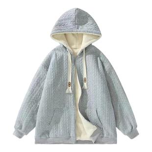 羊羔绒棉服连帽外套男冬季港风宽松潮牌加绒加厚棉衣潮流百搭棉袄