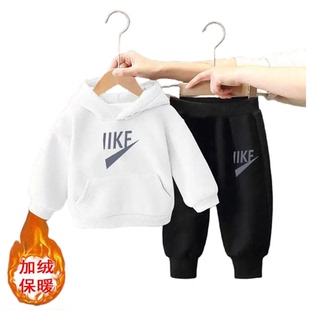 儿童套装加绒两件套冬装帅气宝宝卫衣秋冬款中小童女童套头上衣潮