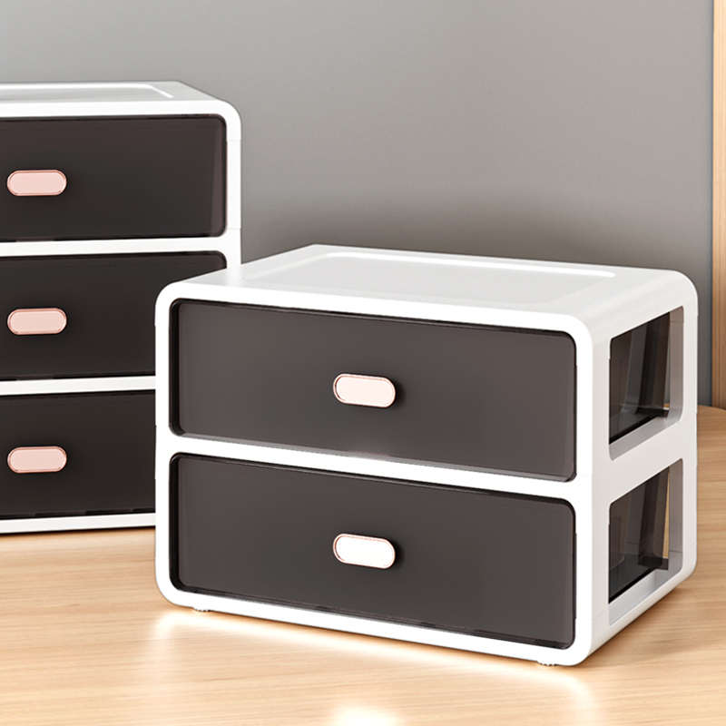 办公桌面收纳盒磨砂抽屉a4纸文件柜子工位杂物整理文具多层置物架