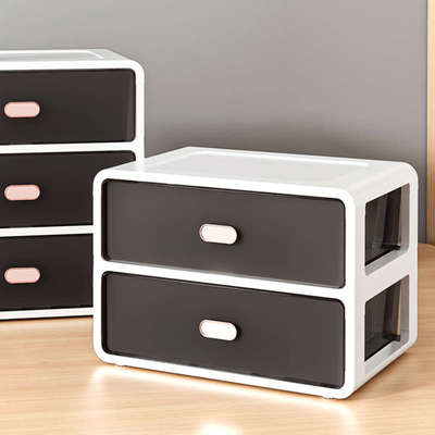 办公桌面收纳盒磨砂抽屉a4纸文件柜子工位杂物整理文具多层置物架