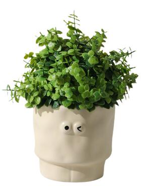 清新仿真绿植表情盆栽假花摆件