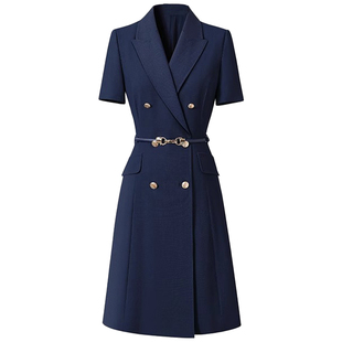 OL通勤连衣裙短袖职业西装裙夏季新款接待前台工作服上班工装裙女