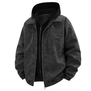 JEEP SPIRIT吉普假两件外套男款春季2026新款美式复古皮衣夹克男